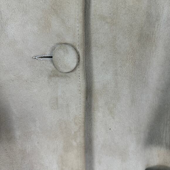 Vintage 60s 70s Camel Suede Coat Big Button Minimalist Retro Boho M L - Picture 10 of 10